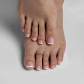 French Tip Press On Toenails – Square White Tip Artificial Toenails in 16 Sizes with Application Kit